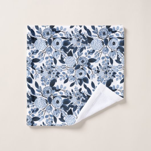 Floral Pattern Waterverf Navy Pastel Blue Washandje (Wasdoekje)