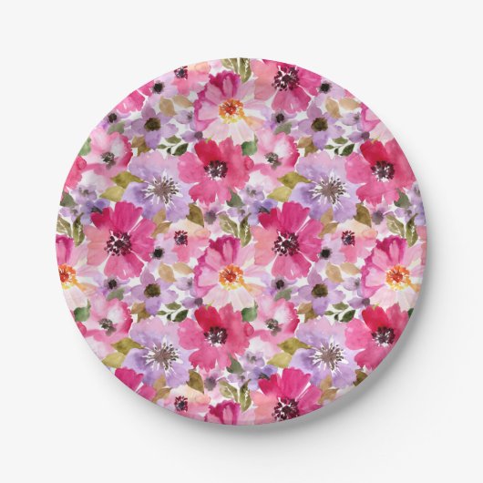 Floral Pattern-Waterverf Papieren Bordje (Voorkant)