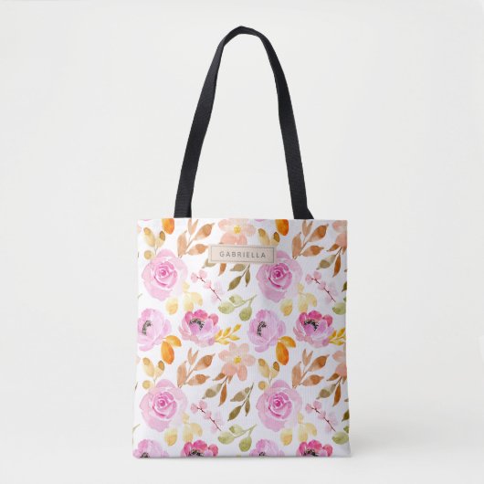 Floral Pattern Waterverf Tote Bag (Voorkant)