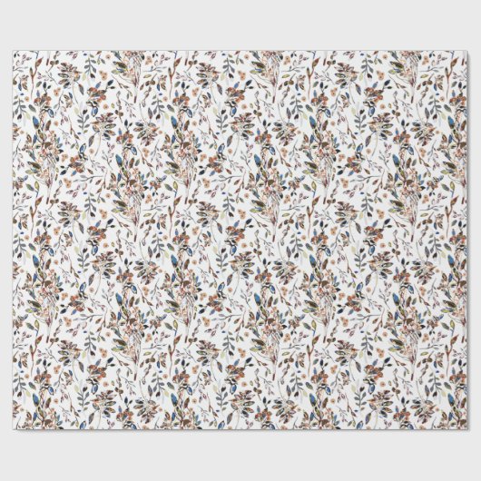 Floral Pattern Waterverf White Leaves Cadeaupapier (Vlak)