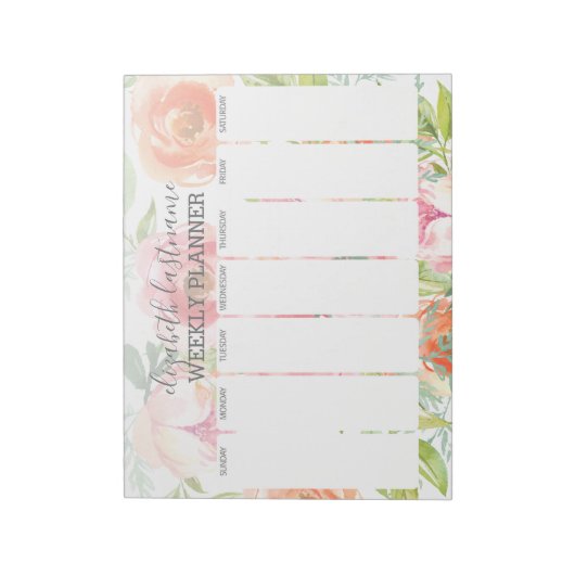 Floral Pattern Weeklanner gekleurde Waterverf Notitieblok (Linkerzijde)