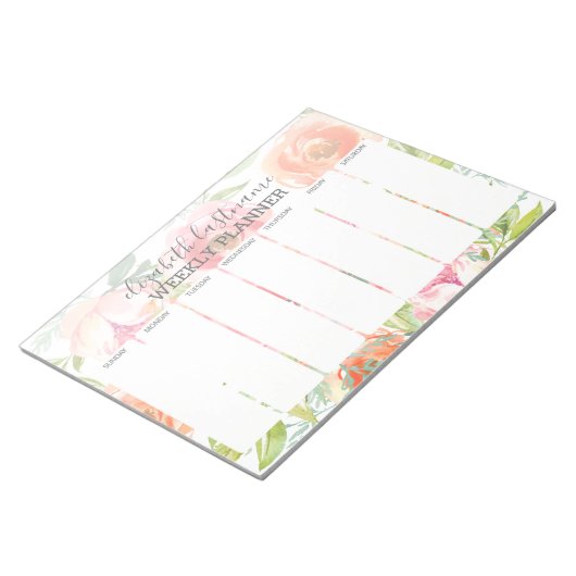 Floral Pattern Weeklanner gekleurde Waterverf Notitieblok (Schuin)
