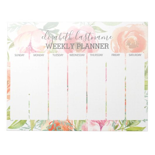 Floral Pattern Weeklanner gekleurde Waterverf Notitieblok (Voorkant)