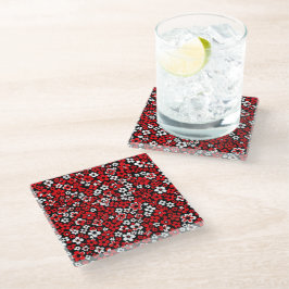 Floral Pattern White and Red Coaster Glazen Onderzetter