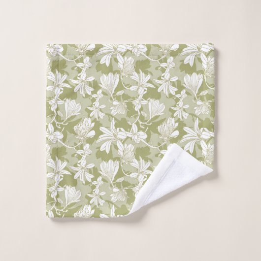 Floral Pattern White Flowers on Green Background Bad Handdoek (Wasdoekje)