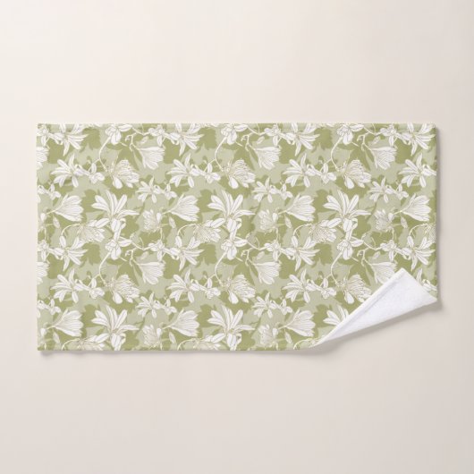 Floral Pattern White Flowers on Green Background Bad Handdoek (Handdoek)