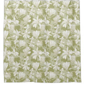 Floral Pattern White Flowers on Green Background Douchegordijn (Voorkant)