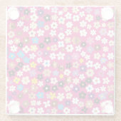 Floral Pattern White Pink Yellow Glazen Onderzetter (Achterkant)