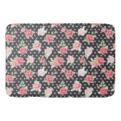 Floral Pattern White Polka Dot on Black Background Badmat (Voorkant)