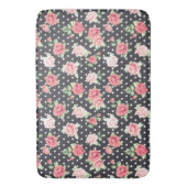 Floral Pattern White Polka Dot on Black Background Badmat (Voorkant Verticaal)