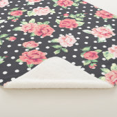 Floral Pattern White Polka Dot on Black Background Sherpa Deken (3/4)