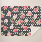 Floral Pattern White Polka Dot on Black Background Sherpa Deken (Voorkant (horizontaal))