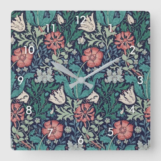  Floral Pattern, William Morris Vierkante Klok (Voorkant)