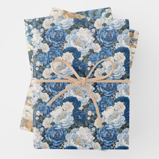 Floral Pattern with Blue Peonies and White Flowers Inpakpapier Vel (In situ)