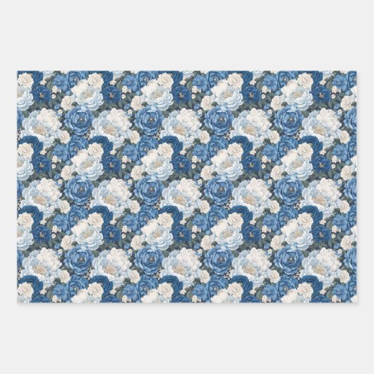 Floral Pattern with Blue Peonies and White Flowers Inpakpapier Vel (Voorkant)