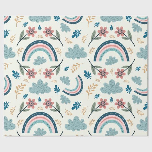 Floral pattern with rainbow and cloud shapes cadeaupapier (Vlak)