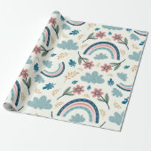 Floral pattern with rainbow and cloud shapes cadeaupapier (Uitgerold)