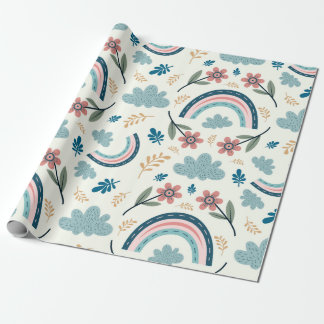 Floral pattern with rainbow and cloud shapes cadeaupapier