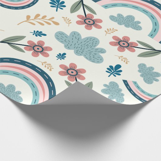 Floral pattern with rainbow and cloud shapes cadeaupapier (Hoek)