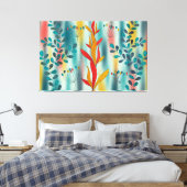 Floral Pattern with Teal Leaves Canvas Afdruk (Insitu (Slaapkamer))