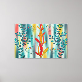 Floral Pattern with Teal Leaves Canvas Afdruk