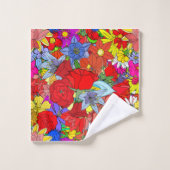 Floral Pattern Yellow Blue Paars Green Red Bad Handdoek (Wasdoekje)