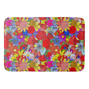 Floral Pattern Yellow Blue Paars Green Red Badmat