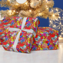 Floral Pattern Yellow Blue Paars Green Red Cadeaupapier