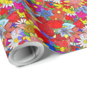 Floral Pattern Yellow Blue Paars Green Red Cadeaupapier (Rol Hoek)