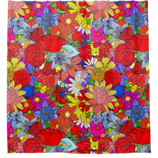 Floral Pattern Yellow Blue Paars Green Red Douchegordijn (Voorkant)