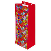 Floral Pattern Yellow Blue Paars Green Red Wijn Cadeautas (Achterkant Gekanteld)