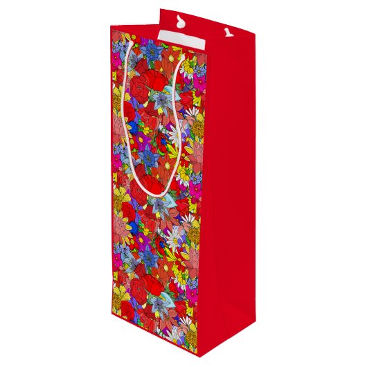 Floral Pattern Yellow Blue Paars Green Red Wijn Cadeautas (Achterkant Gekanteld)