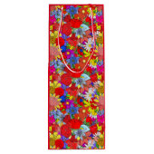 Floral Pattern Yellow Blue Paars Green Red Wijn Cadeautas (Achterkant)