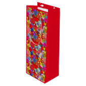 Floral Pattern Yellow Blue Paars Green Red Wijn Cadeautas (Voorkant Gekanteld)