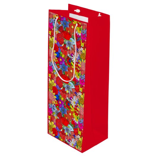 Floral Pattern Yellow Blue Paars Green Red Wijn Cadeautas (Voorkant Gekanteld)