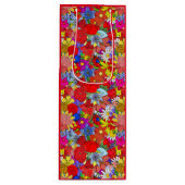 Floral Pattern Yellow Blue Paars Green Red Wijn Cadeautas (Voorkant)