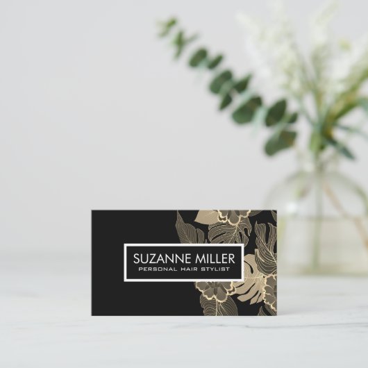 Floral Pattern | Zwart Visitekaartje (Staand voorkant)