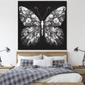 Floral Patterned Butterfly in White Ink Design Canvas Afdruk (Insitu (Slaapkamer))