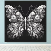 Floral Patterned Butterfly in White Ink Design Canvas Afdruk (Insitu (Houten vloer))