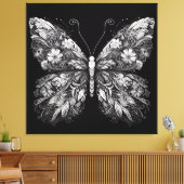 Floral Patterned Butterfly in White Ink Design Canvas Afdruk (Insitu (Woonkamer))
