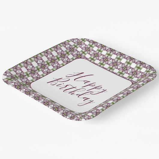 Floral Patterned Designer Square Papieren Bordje (Gebogen)