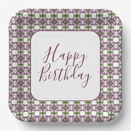 Floral Patterned Designer Square Papieren Bordje (Voorkant)