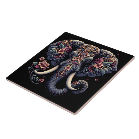 Floral-patterned levendige olifant tegeltje (Zijkant)