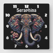 Floral-patterned levendige olifant vierkante klok (Voorkant)