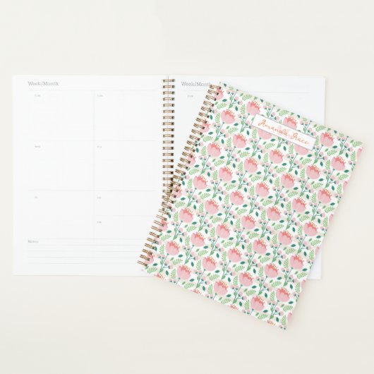 Floral patterned planner in pink and orange (Display)