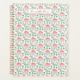 Floral patterned planner in pink and orange