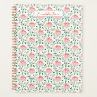 Floral patterned planner in pink and orange