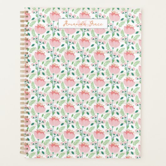 Floral patterned planner in pink and orange (Voorkant)