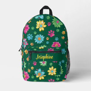 Floral Paw Print Rugzak met aangepaste naam
