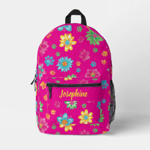Floral Paw Print Rugzak met aangepaste naam